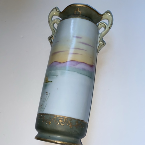 Antique I & E Co Hand painted with moriage 12 inch tall vase - Picture 3 of 11